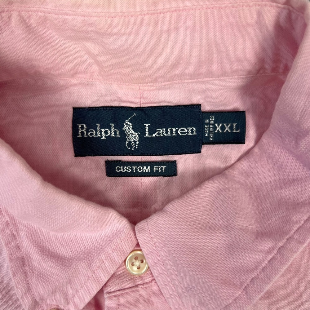 Vintage Ralph Lauren Button Down Shirt Men's XL Pink Custom Fit Teal Pony Preppy - Picture 3 of 8